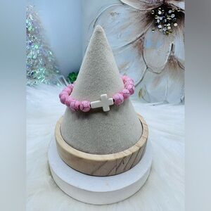 Pink Beaded Cross Bracelet for girls , teens and or small wrist adults